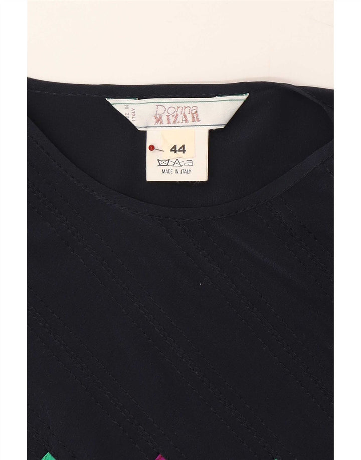 Top Blusa Mujer Donna Mizar IT 44 Seda Geométrica Azul Marino Medio