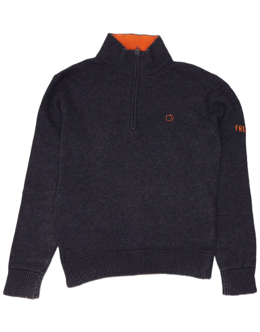 VINTAGE Hombres Zip Neck Jumper Suéter Medio Azul Marino Lana