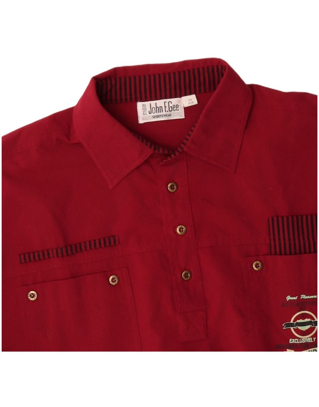 JOHN F GEE Camisa tipo jersey para hombre talla 41/42 poliéster rojo grande