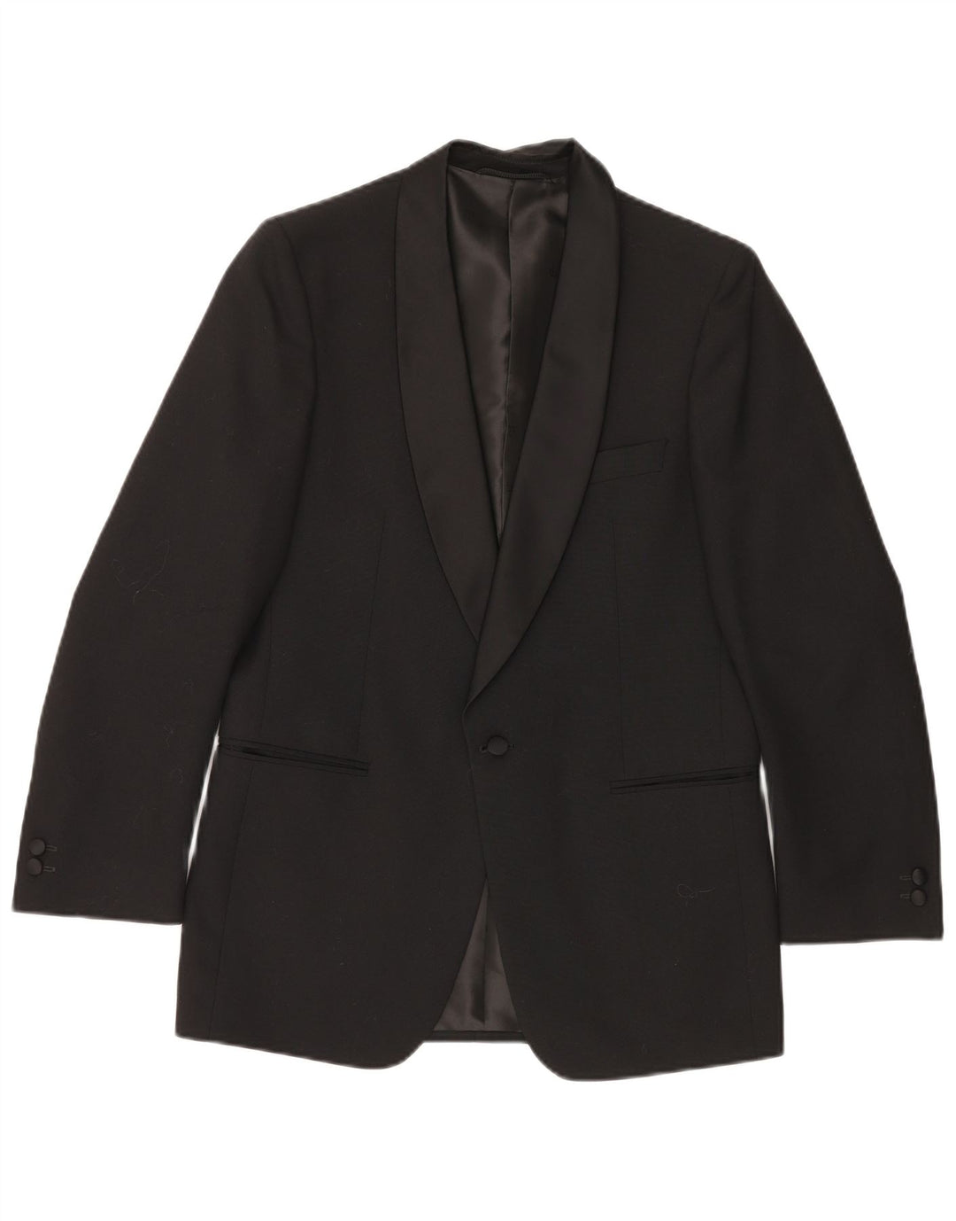 Vintage hombres 1 botón Blazer chaqueta Reino Unido 38 medio negro nueva lana