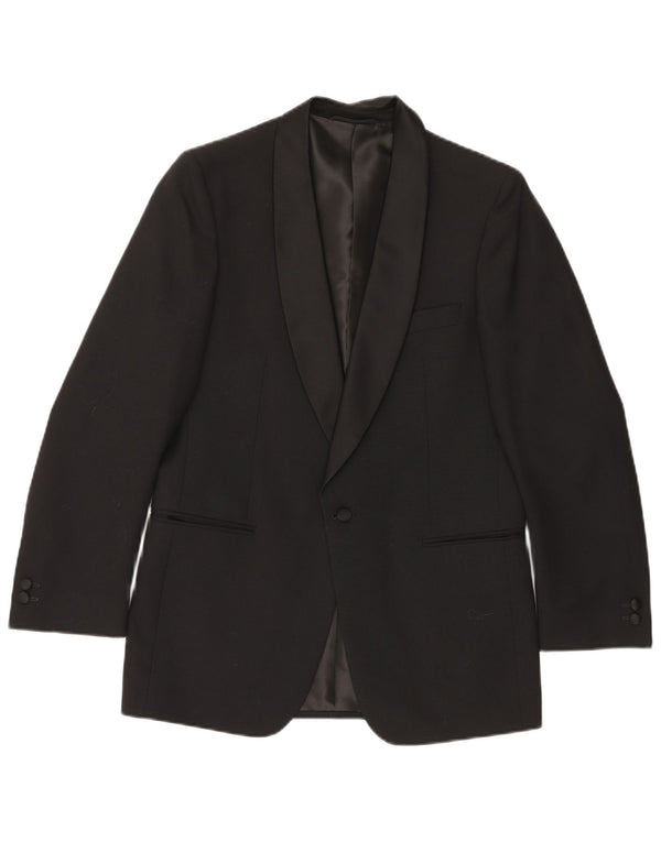 Vintage hombres 1 botón Blazer chaqueta Reino Unido 38 medio negro nueva lana