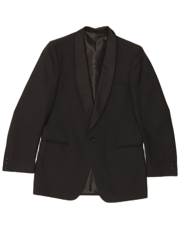 Vintage hombres 1 botón Blazer chaqueta Reino Unido 38 medio negro nueva lana