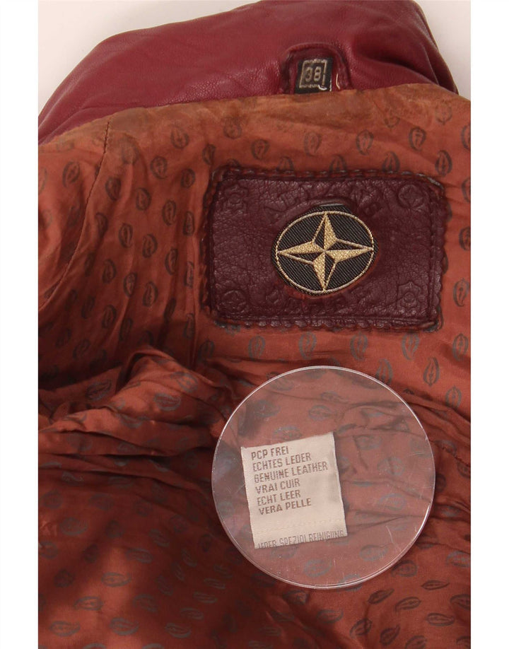 Vintage mujer chaqueta biker de cuero de gran tamaño EU 38 Medio Borgoña