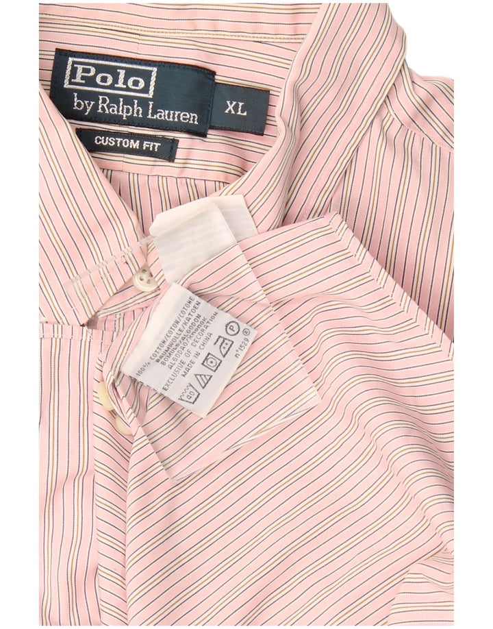 Polo Ralph Lauren Camisa de ajuste personalizado para hombre XL Algodón a rayas rosa clásico