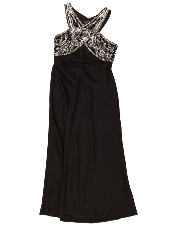 Vintage mujer halter vestido Reino Unido 14 medio negro