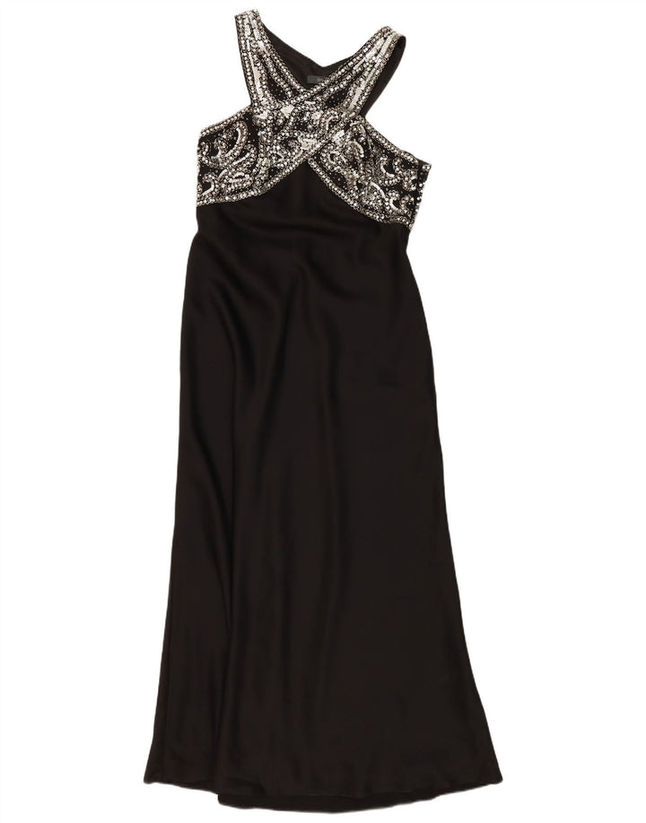 Vintage mujer halter vestido Reino Unido 14 medio negro