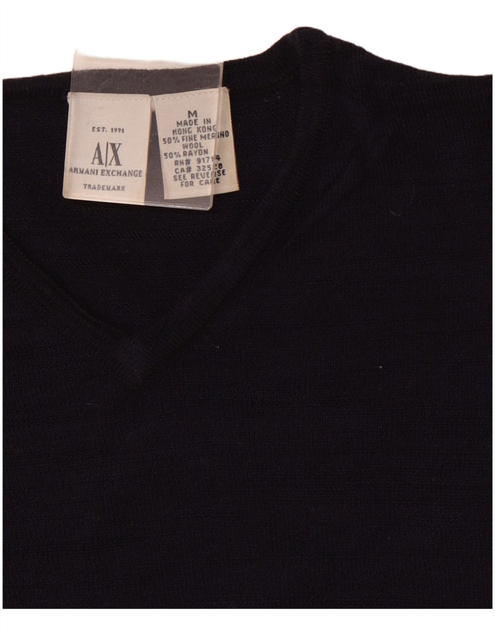 ARMANI EXCHANGE Suéter con cuello en V para mujer UK 12 Medium Azul marino