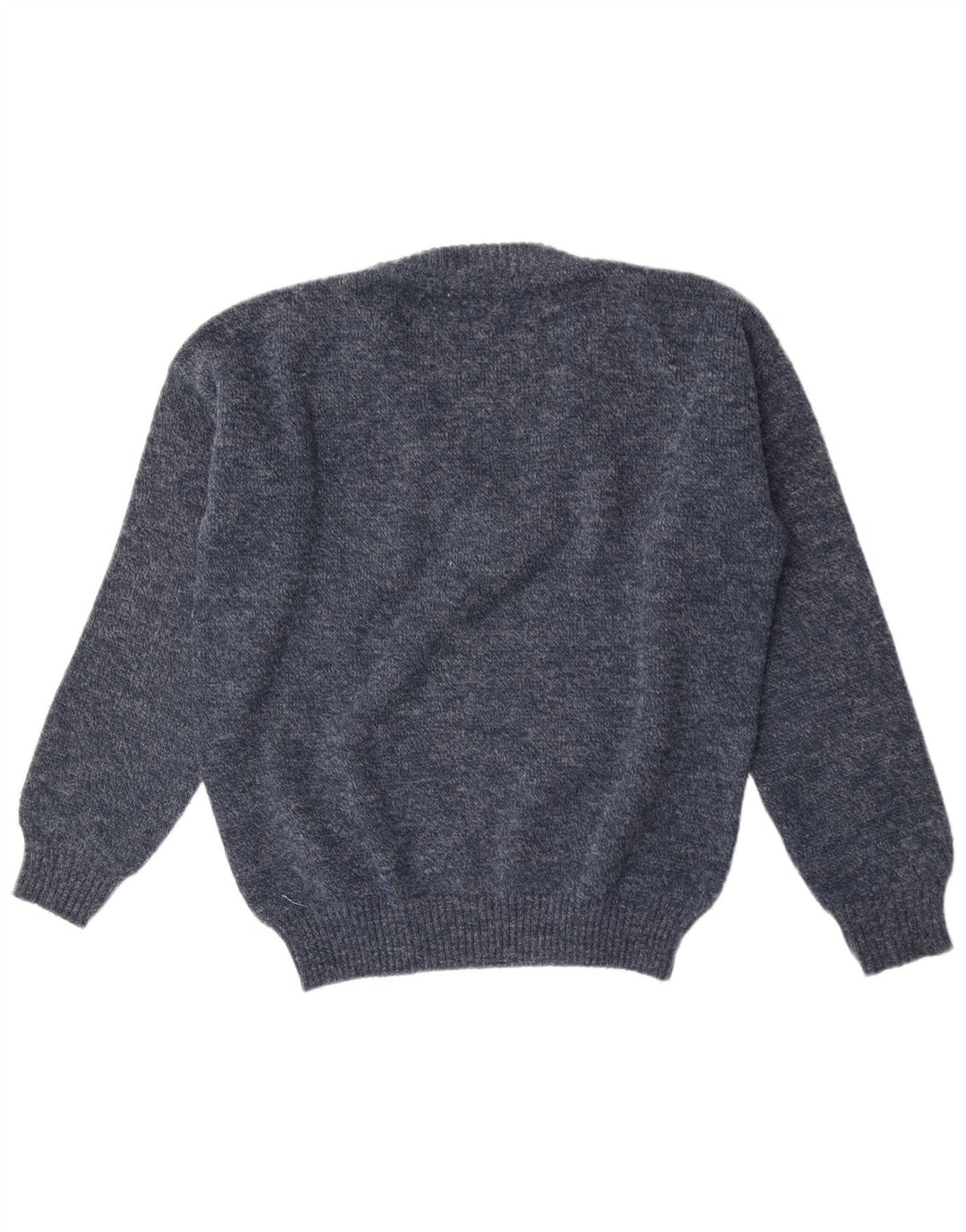 Vintage hombres V-cuello jumper suéter medio azul marino geométrico