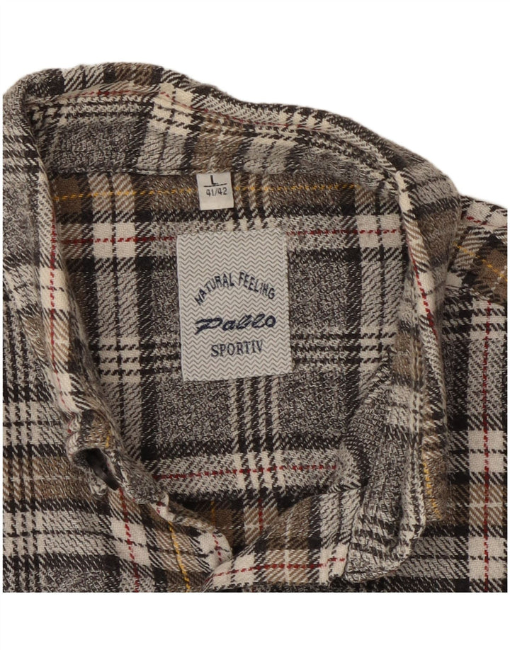 Camisa de franela vintage para hombre talla 41/42 algodón a cuadros gris grande