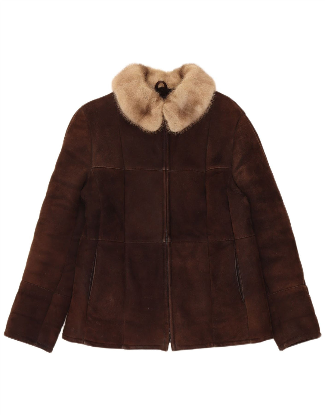 Vintage mujer shearling chaqueta Reino Unido 14 marrón medio