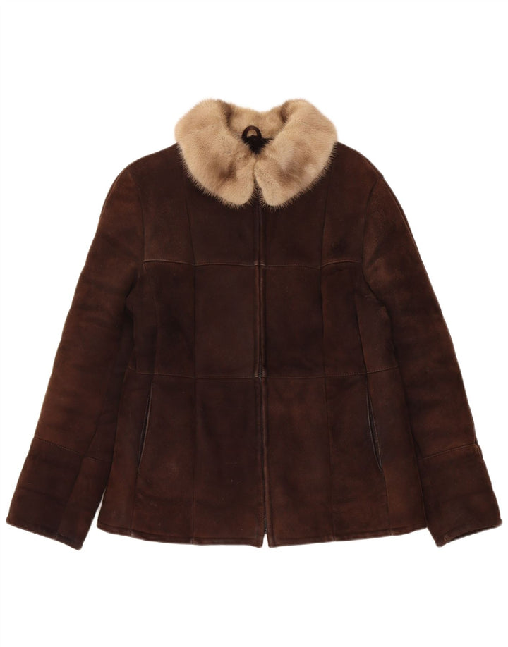 Vintage mujer shearling chaqueta Reino Unido 14 marrón medio