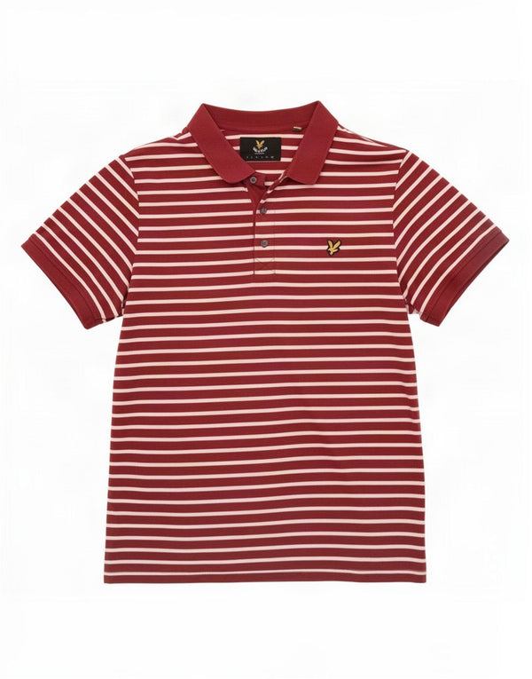 Lyle & Scott Polo para hombre 2XL Algodón a rayas granate
