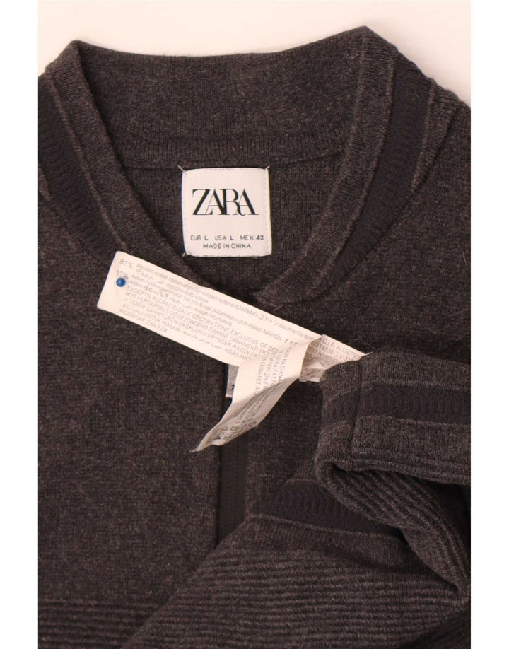 Zara Hombre Jersey Cárdigan Grande Algodón A Rayas Gris