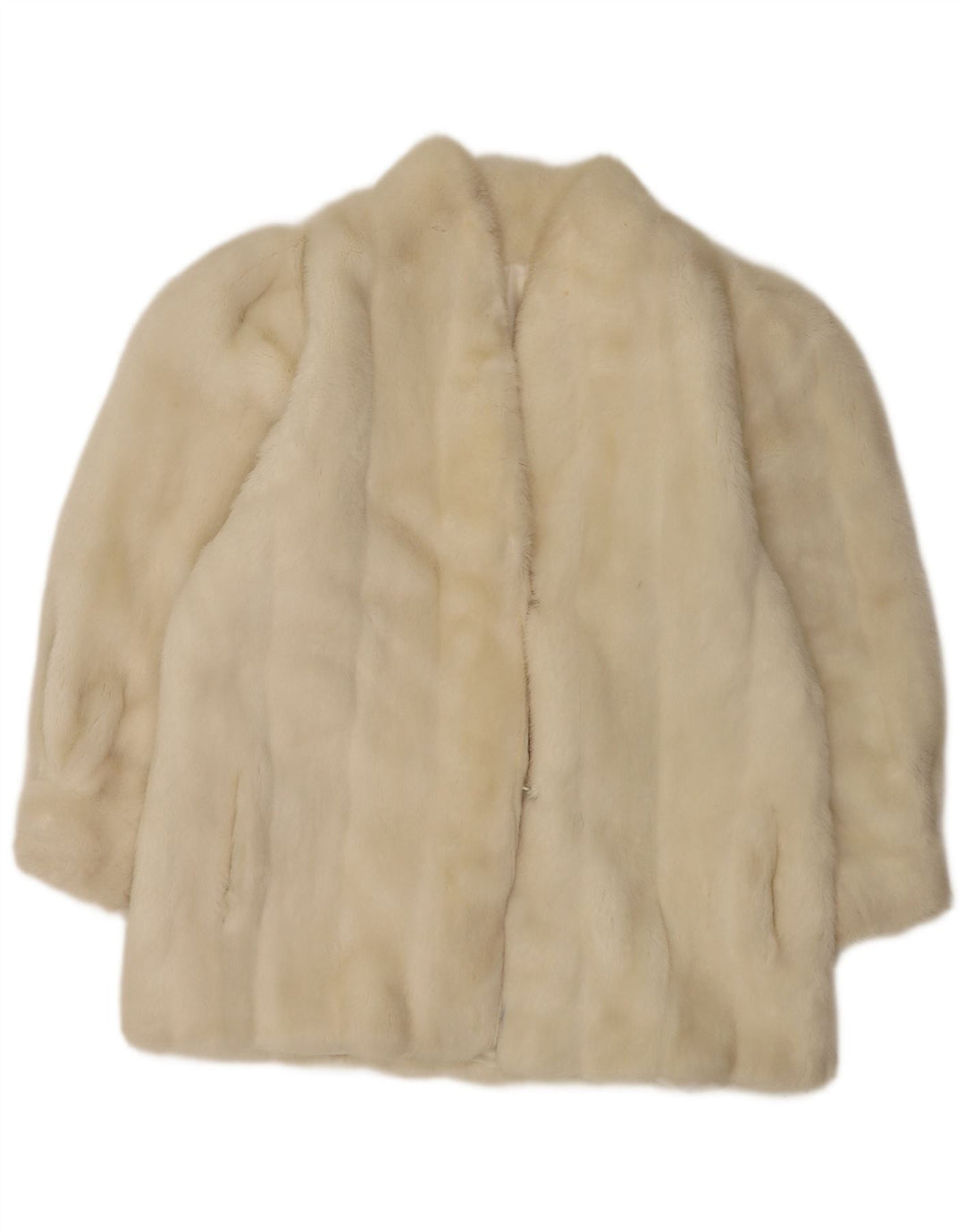 Vintage mujer chaqueta de piel sintética Reino Unido 12 Microfibras blancas medianas