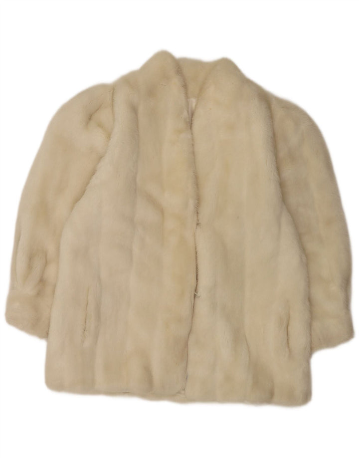 Vintage mujer chaqueta de piel sintética Reino Unido 12 Microfibras blancas medianas