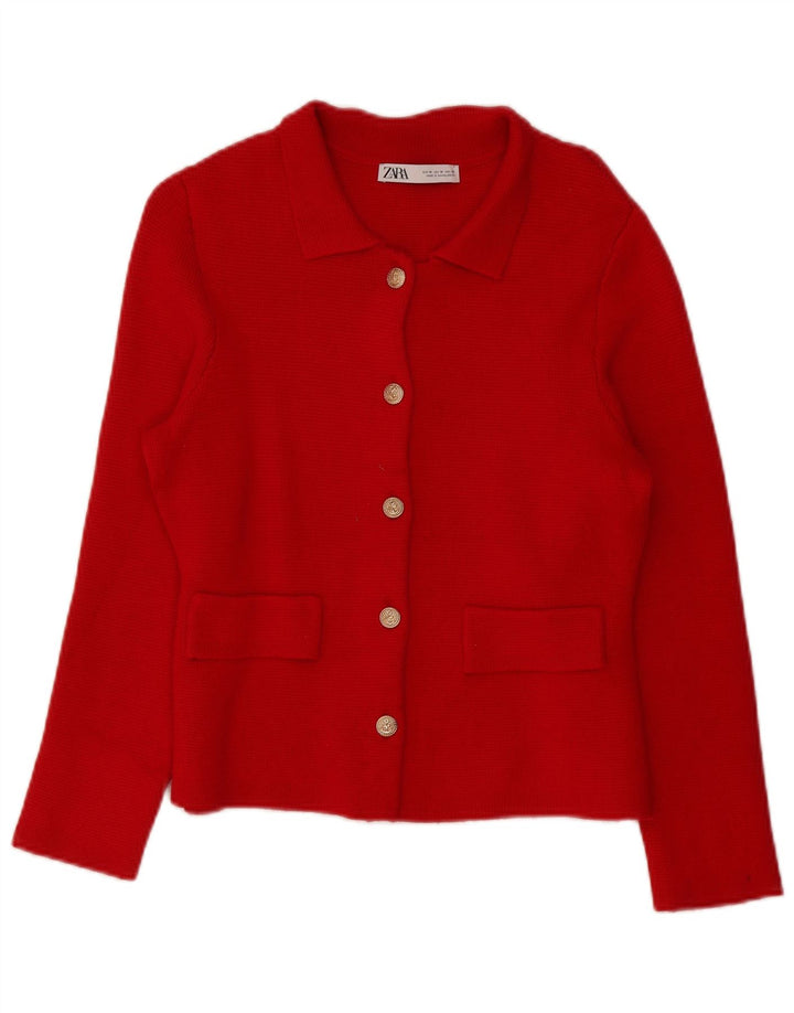 Zara Mujer Cárdigan Suéter UK 44 Medio Viscosa Roja