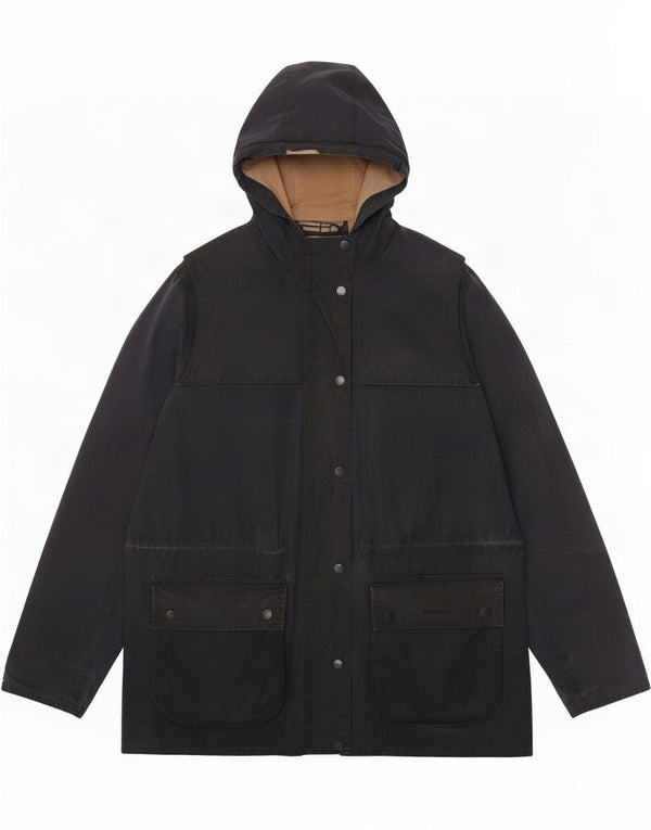 Chaqueta de algodón encerado con capucha para mujer Barbour UK 42 medium Azul marino