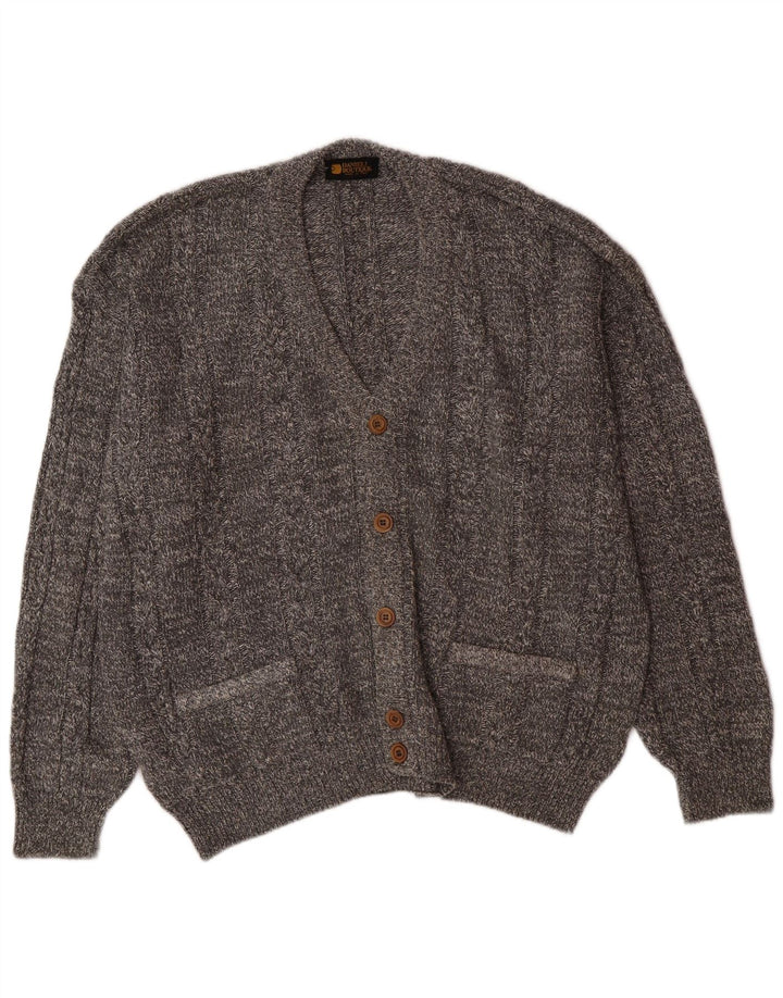 Vintage hombres Cardigan suéter IT 52 grande gris moteado algodón clásico
