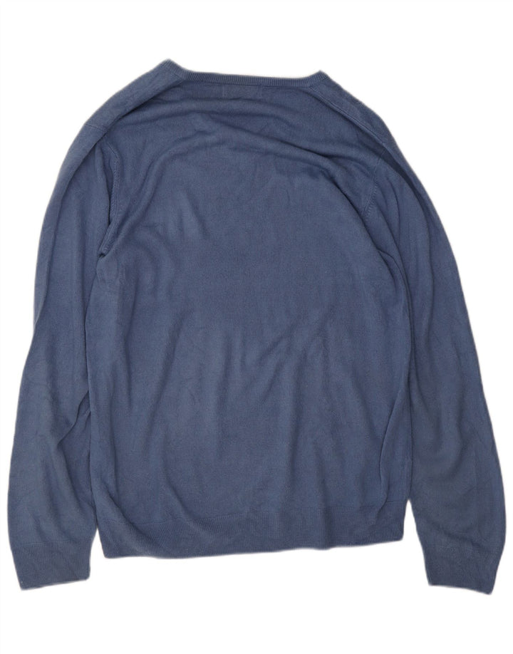 Marks & Spencer Suéter tipo jersey con cuello en V azul Harbor para hombre, talla grande, azul marino