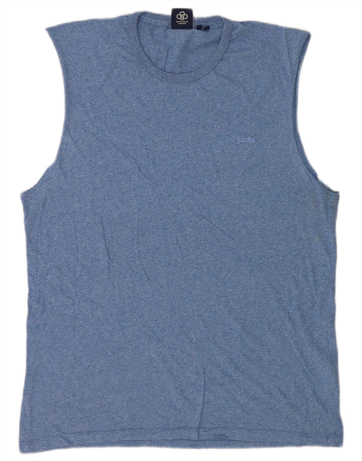 Superdry Hombre Chaleco Top XL Algodón Moteado Azul