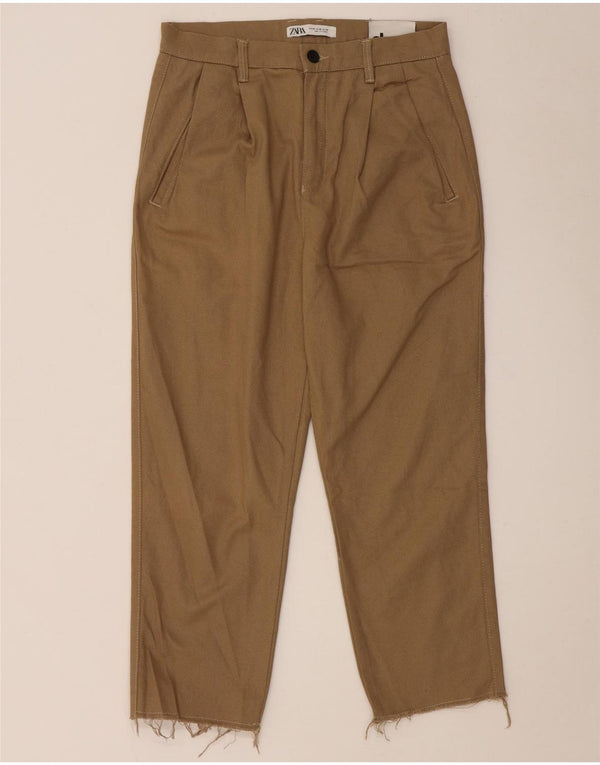 Zara Mens Pegged Cropped Pants EU 38 Small W30 L23 Algodón Beige