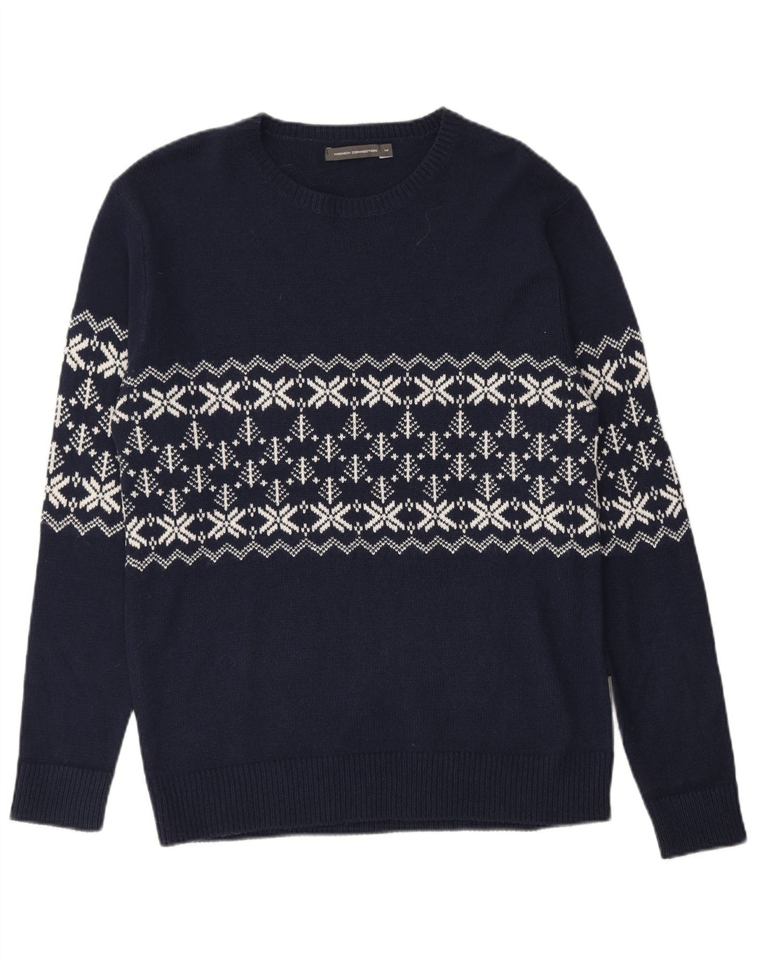 FRENCH CONNECTION Suéter tipo jersey con cuello redondo para hombre Azul marino mediano Fair Isle