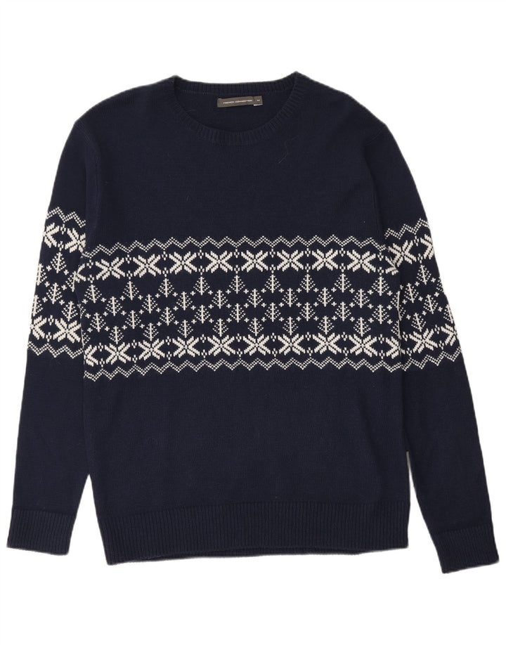 FRENCH CONNECTION Suéter tipo jersey con cuello redondo para hombre Azul marino mediano Fair Isle