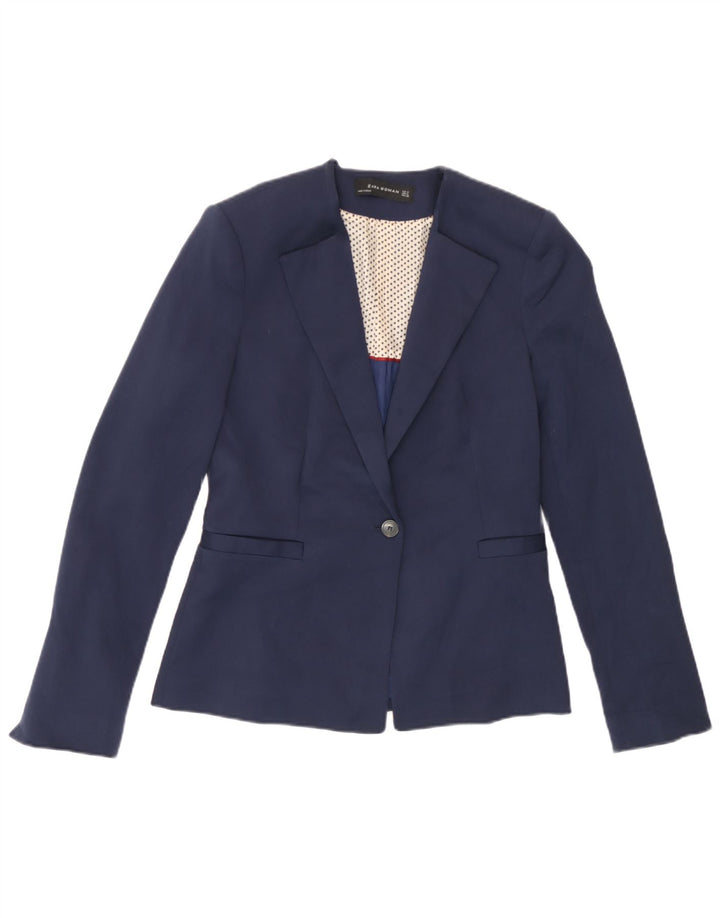 Zara - Chaqueta tipo blazer con 1 botón para mujer, Reino Unido 40, algodón azul marino mediano