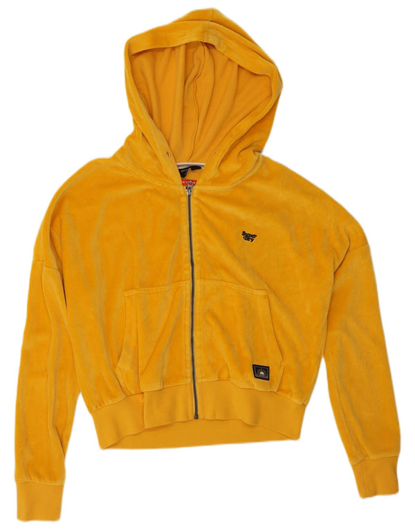 Superdry Mujer Oversize Crop Velour Zip Sudadera Con Capucha Suéter UK 40 Small Amarillo