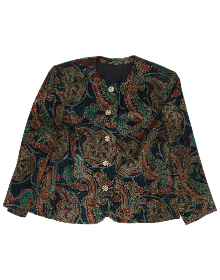 Vintage mujer 3/4 manga Blazer chaqueta Reino Unido 14 medio multicolor Paisley