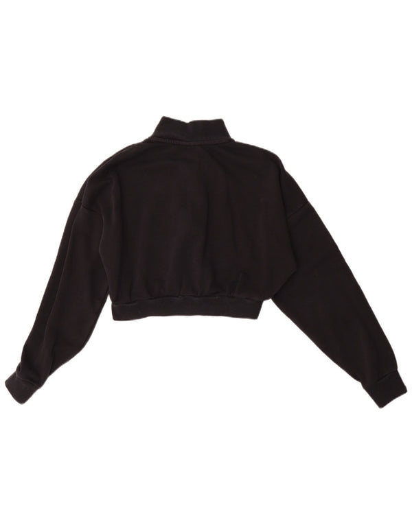 Nike Mujer Oversize Crop Zip Neck Sudadera Jumper UK 6 XS Algodón Negro