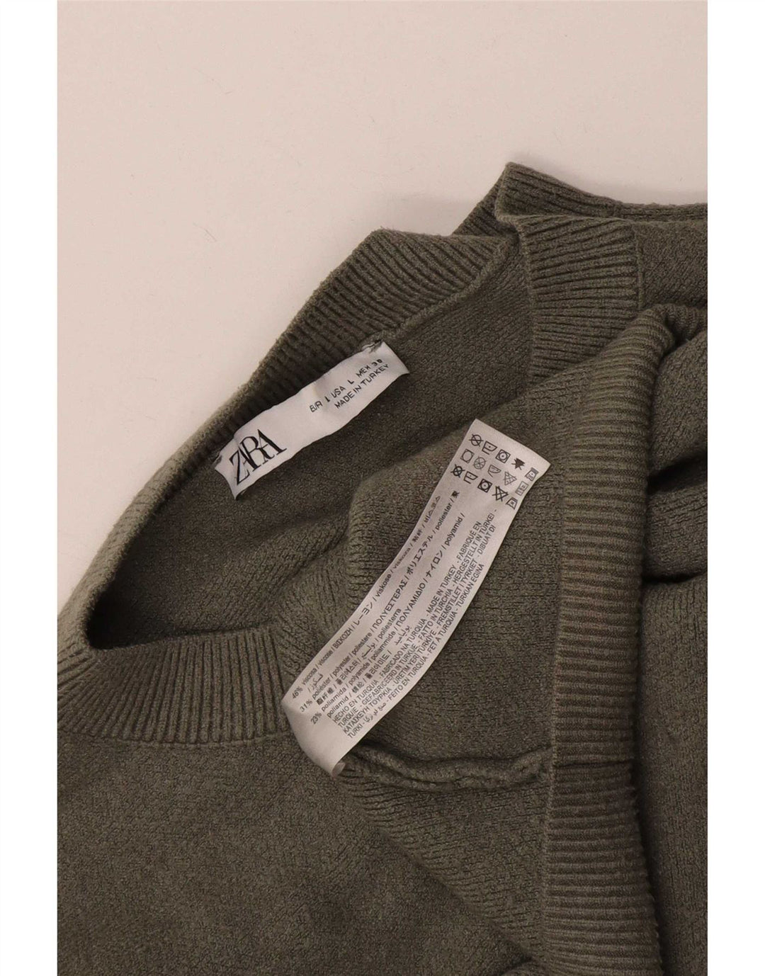 Zara Mujer Oversize Botón Cuello Jersey Suéter UK 46 Grande Caqui Viscosa