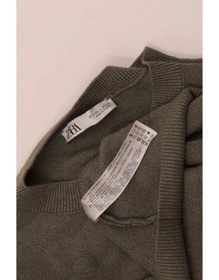 Zara Mujer Oversize Botón Cuello Jersey Suéter UK 46 Grande Caqui Viscosa