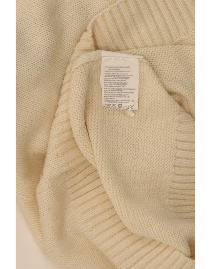 Vintage hombres cuello redondo jersey suéter medio blanco justo isla acrílico