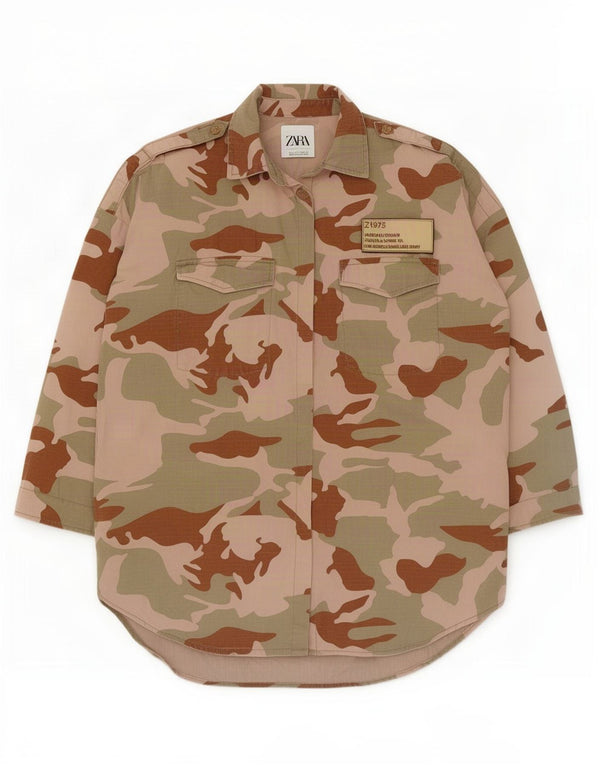 Zara Camisa Militar Extragrande para Mujer UK 10 Small Camuflaje Multicolor
