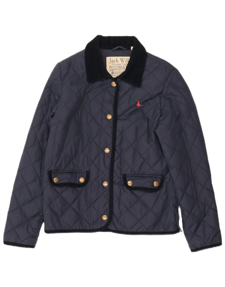 JACK WILLS Womens Quilted Jacket UK 10 Small Navy Blue Nylon