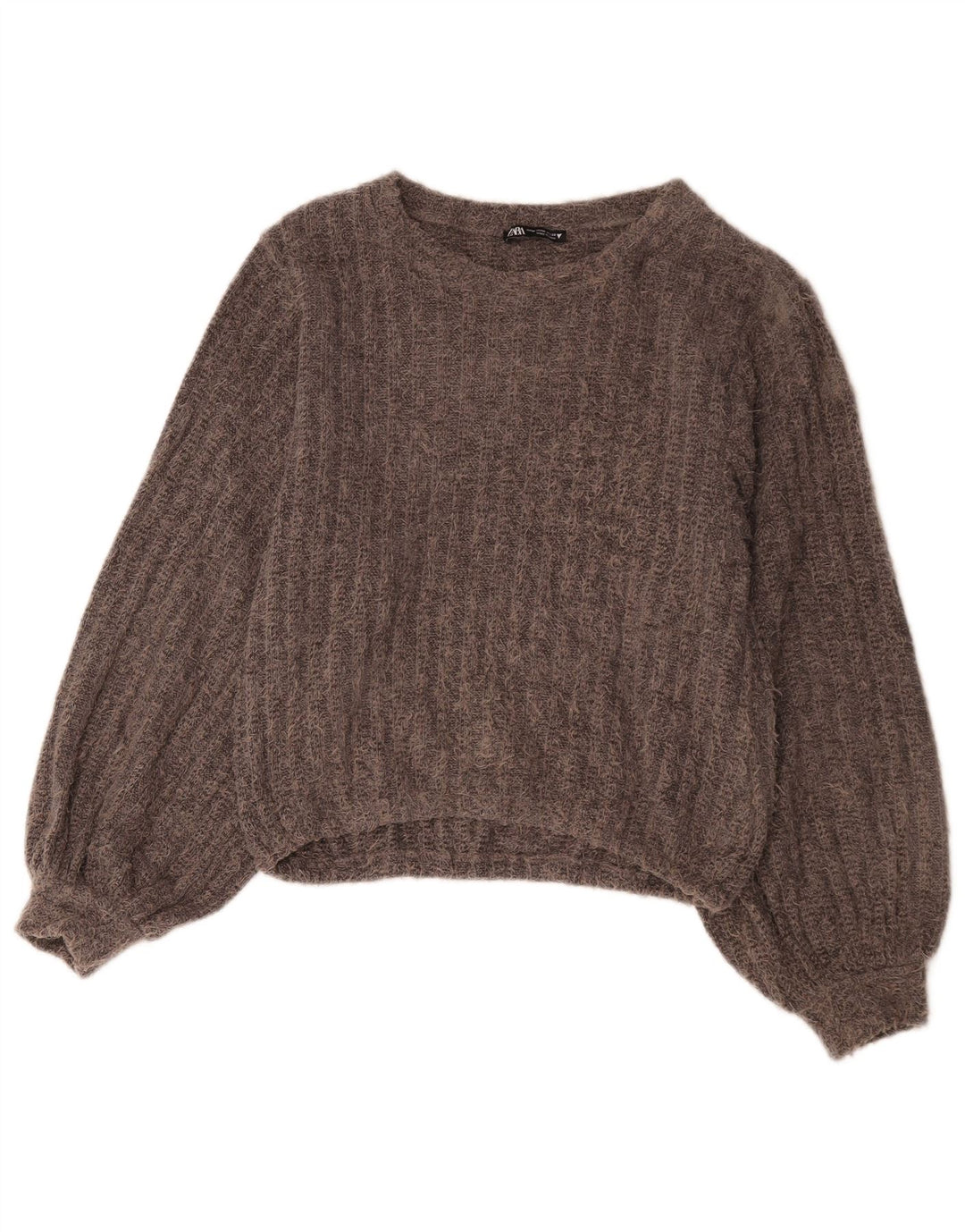 Zara - Jersey corto con cuello barco para mujer, talla 40, poliéster gris medio