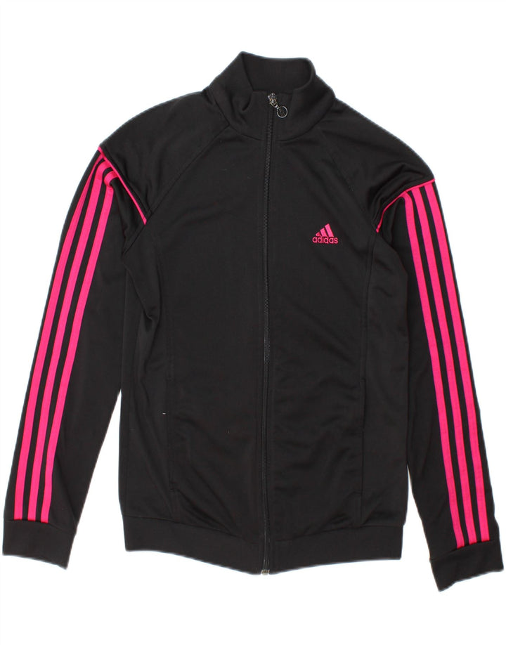 Adidas - Chaqueta de chándal gráfica para mujer, talla 8/10, poliéster negro pequeño