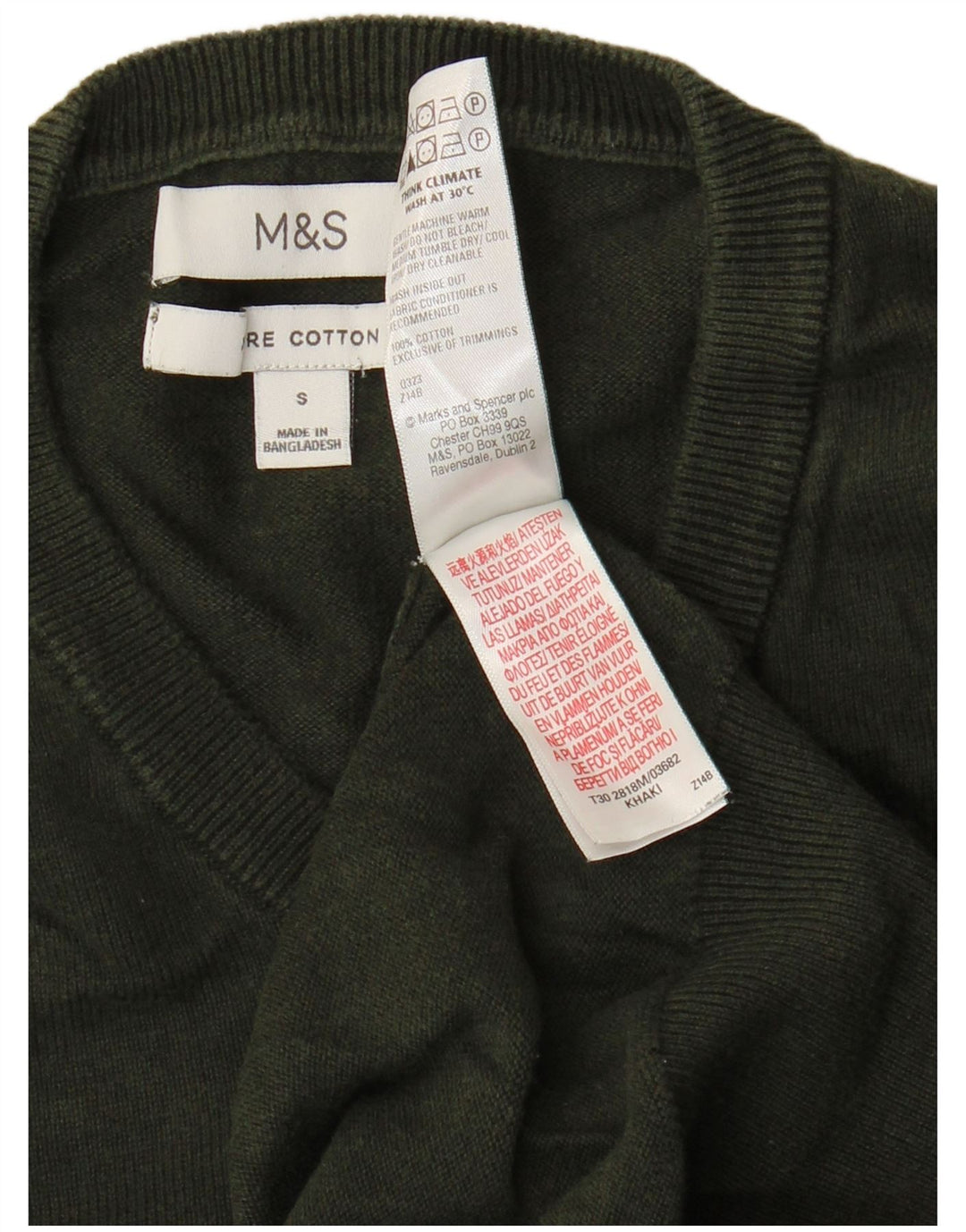 Marks & Spencer - Jersey de cuello redondo para hombre, talla pequeña, algodón verde