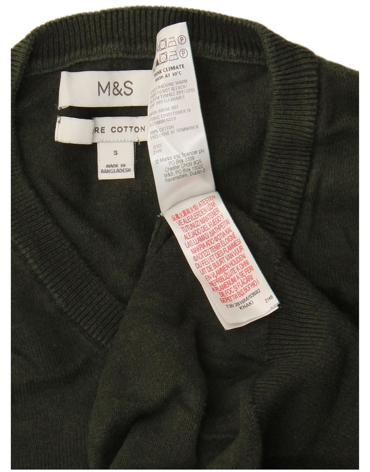 Marks & Spencer - Jersey de cuello redondo para hombre, talla pequeña, algodón verde