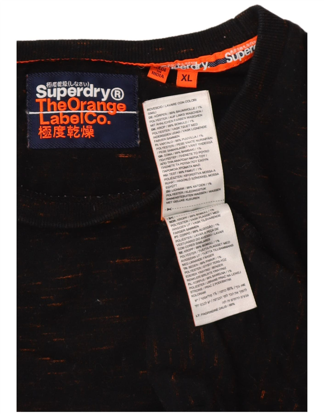 SUPERDRY Camiseta Hombre Top XL Algodón Moteado Negro