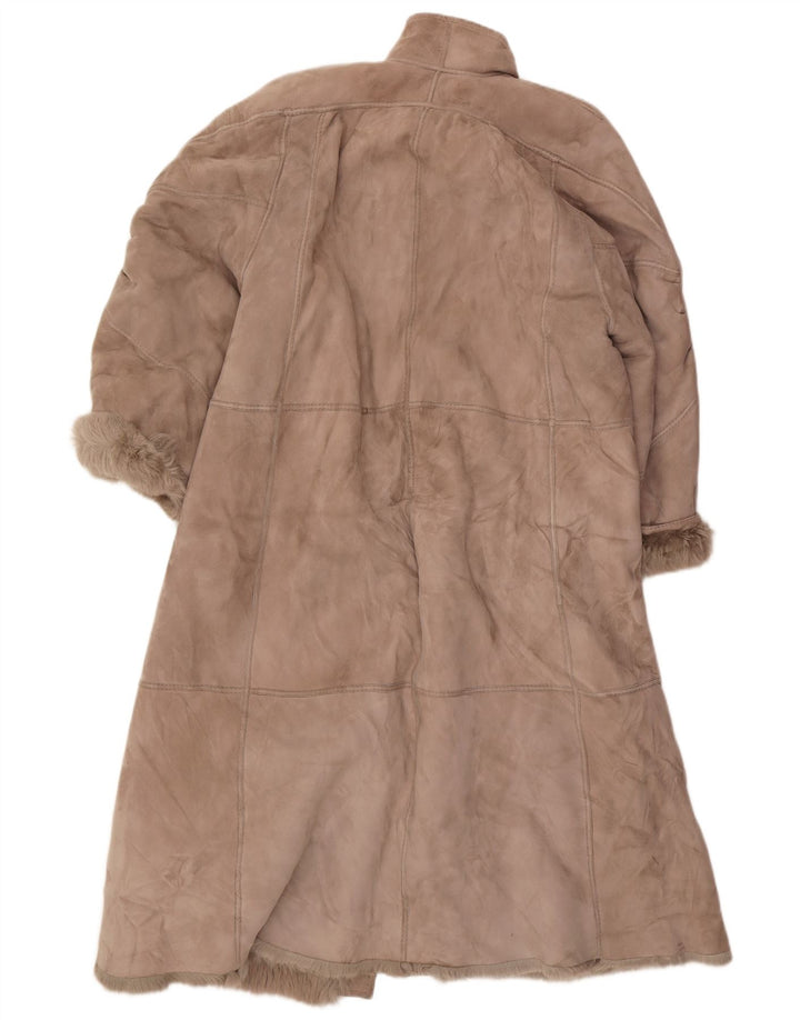 Vintage mujer shearling abrigo Reino Unido 16 marrón grande