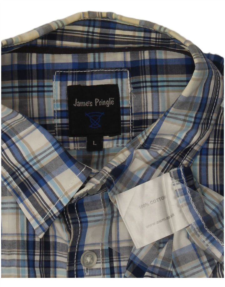 JAMES PRINGLE Camisa de manga corta para hombre Algodón a cuadros azul grande