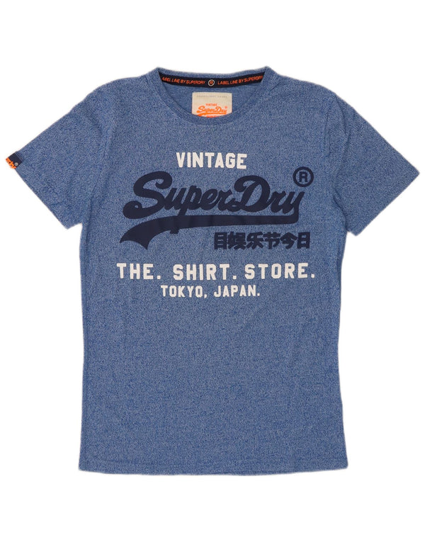 SUPERDRY Camiseta gráfica para hombre Top pequeño de algodón moteado azul