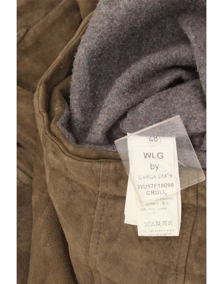 Giorgio Brato Chaqueta motera de ante para hombre IT 48 Cuero verde medio