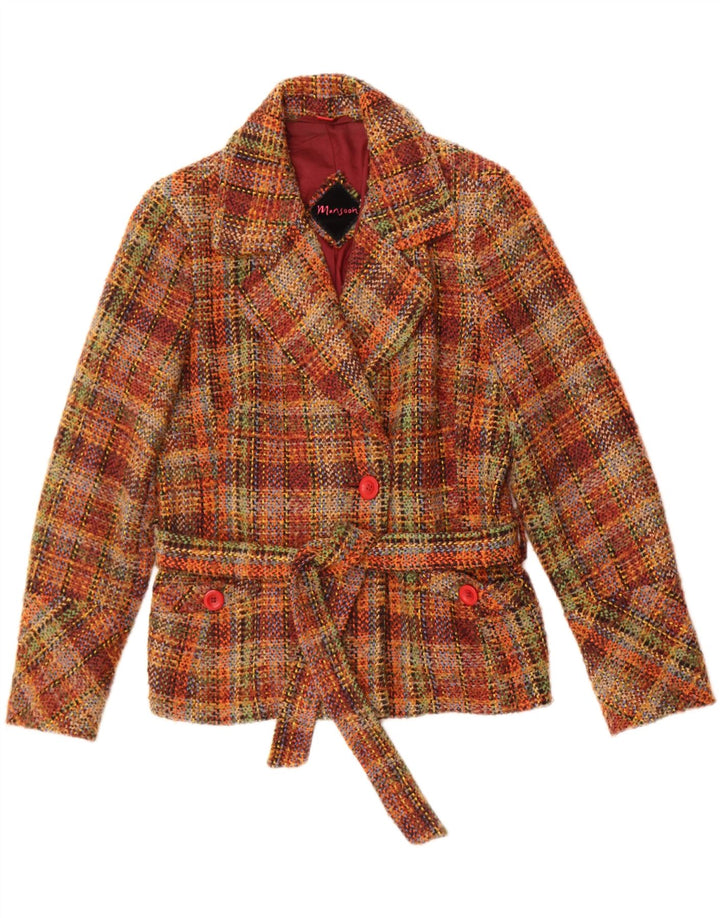 Monsoon Chaqueta tipo blazer de 1 botón para mujer UK 42 Lana a cuadros marrón medio