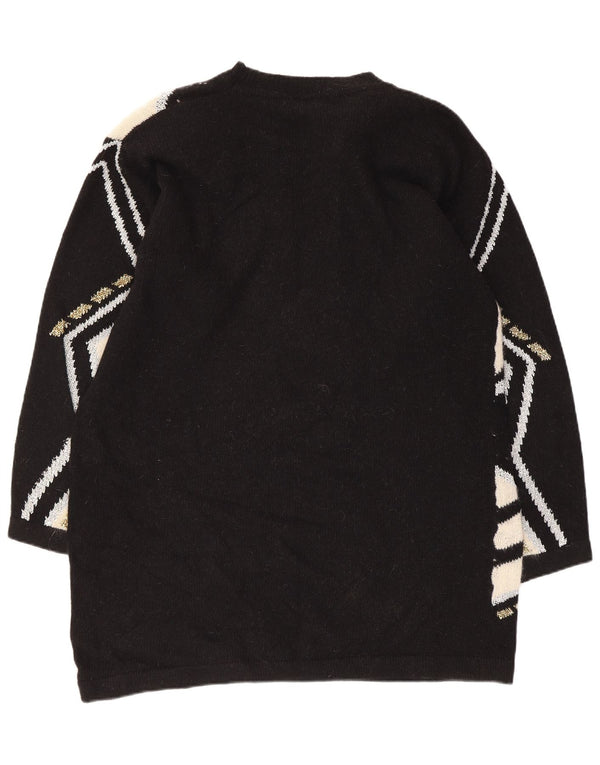 Vintage mujer jumper vestido Reino Unido 16 gran lana de cordero geométrica negra