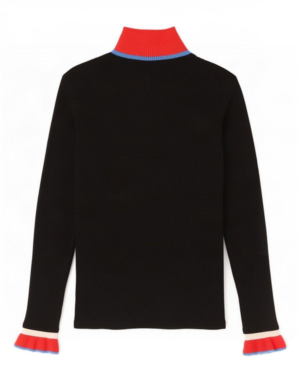 Zara Mujer Top Manga Larga UK 42 Medio Negro Colorblock Viscosa