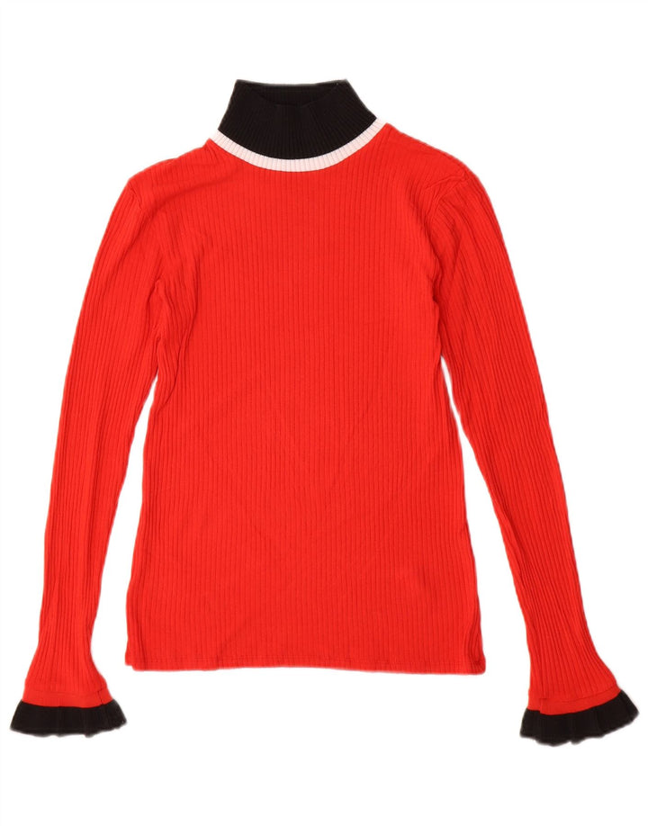 ZARA Womens Turtle Neck Jumper Sweater UK 12 Medium Red Colourblock