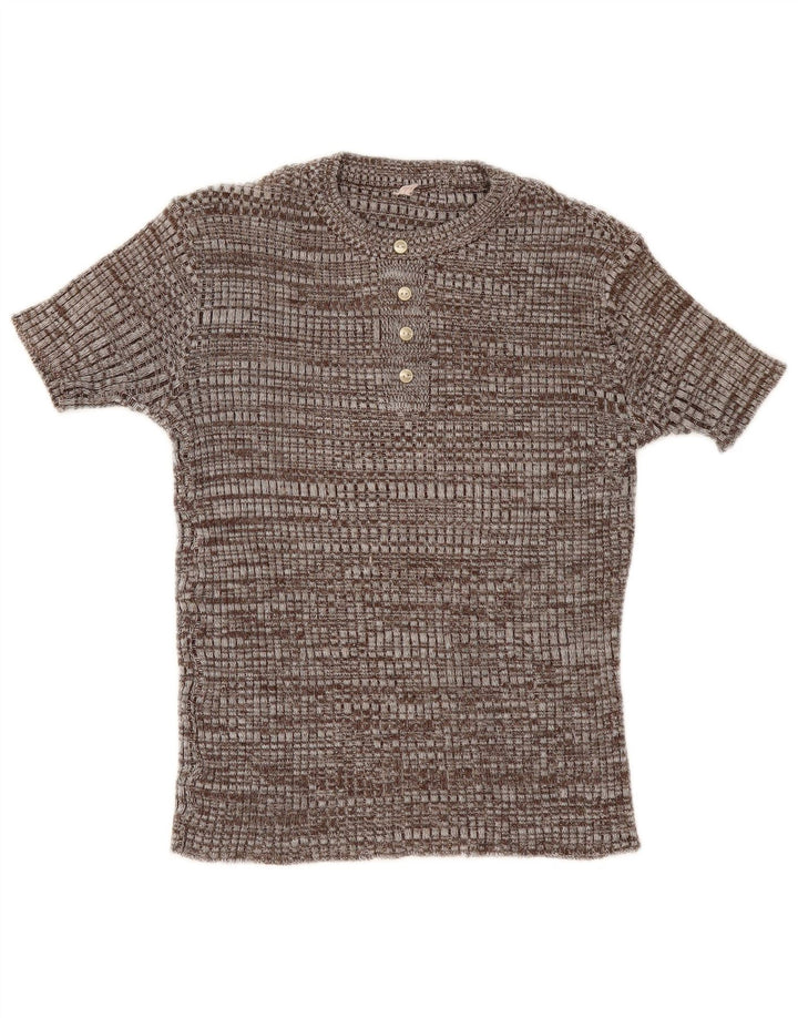 Vintage mujer camiseta Top Reino Unido 12 marrón medio moteado